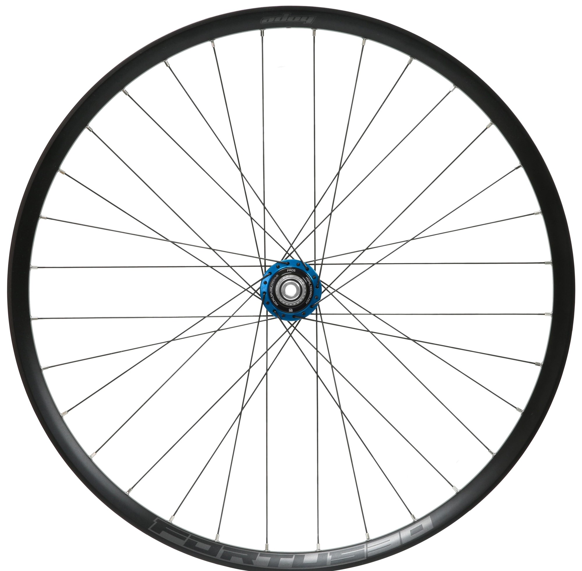 30W Pro5 rear wheel in black aluminum with a blue hub, designed for 148x12mm Boost, 27.5-inch size, featuring Centre Lock for disc brakes and compatibility with 9, 10, and 11-speed systems.