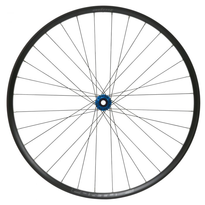 30W SC Pro5 front wheel in blue with a 110mm x 15mm Boost hub, 27.5-inch size, featuring a black rim and 6 bolt disc brake mount, designed for durability and performance.