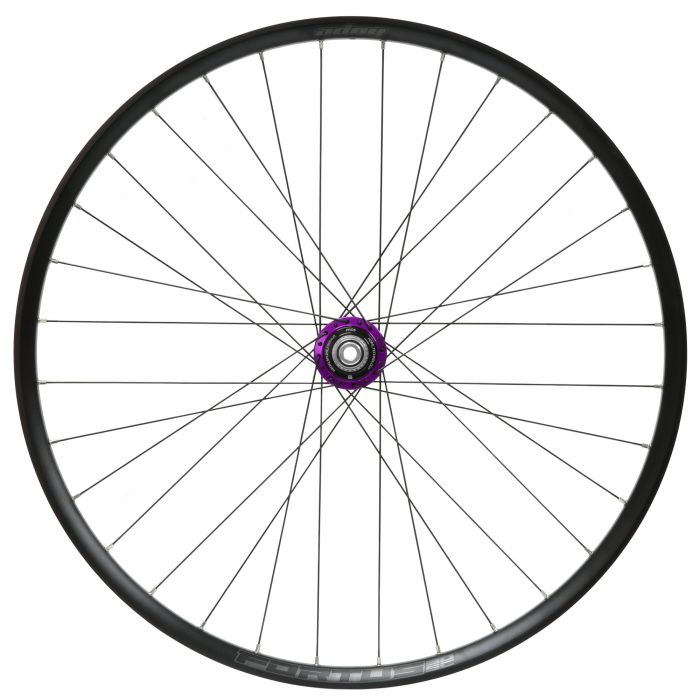 30W SC Pro5 rear wheel featuring a 148x12mm Boost hub, 27.5-inch diameter, black aluminum rim, and a distinctive purple center lock hub.
