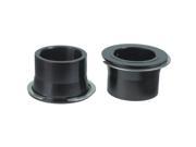 Black aluminum adapters with a smooth finish, designed for 20mm front hubs, featuring a sleek, professional look suitable for cycling applications.