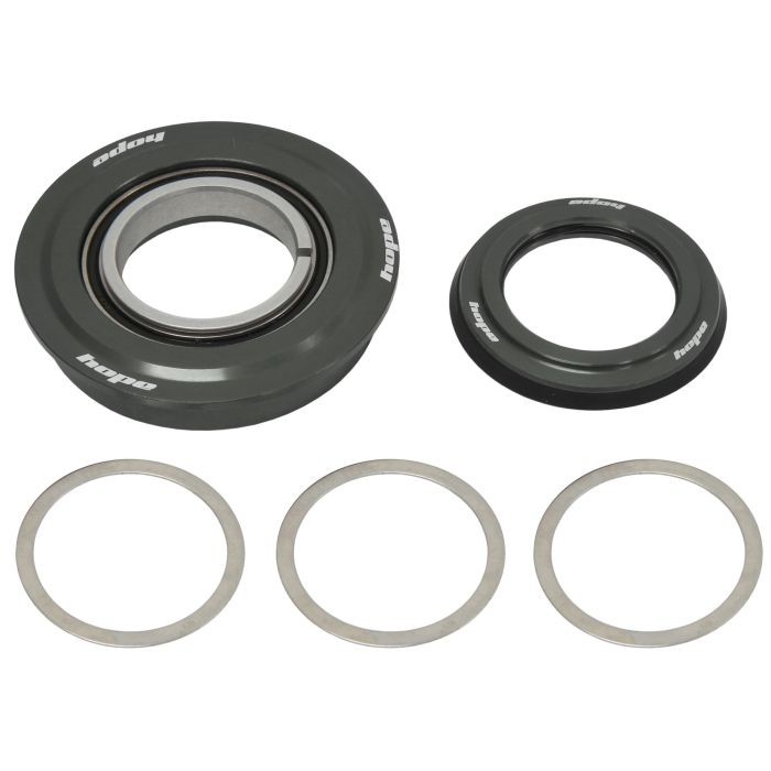 Hope Pick 'n' Mix headset cups in smoke color, featuring an integral design with a top cup size of ZS56/28.6, accompanied by three metal spacers.