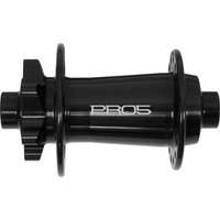 Black Hope Pro 5 BOOST 6 Bolt Front Hub with white logo, flanges on both ends, and a central cylindrical body.