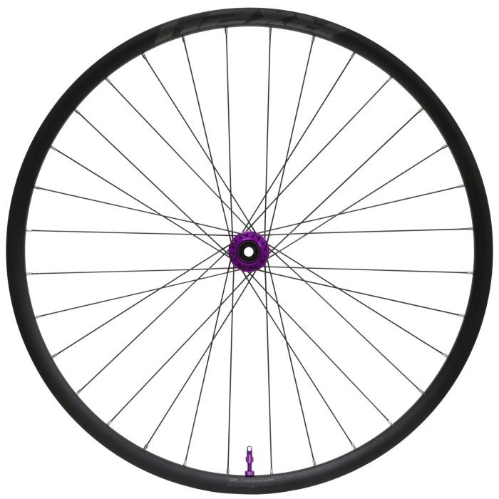 Purple 32-hole Hope RX24 Pro 5 Centrelock gravel front wheel, featuring a 700c size and 100 x 12mm hub, with a sleek black rim and straight spokes.