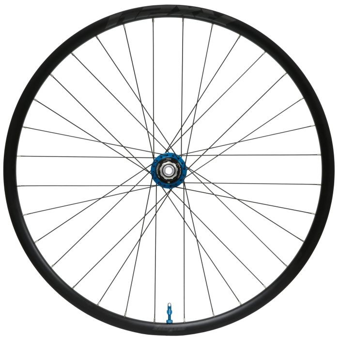 Hope RX24 Pro 5 Centrelock gravel rear wheel features a sleek black rim with blue hub, designed for 700c tires, compatible with Sram XDR32H142 and 12mm axle.