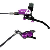 Black and purple Hope Tech 4 E4 hydraulic brake lever and caliper set, no rotor included.