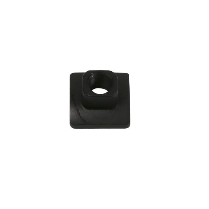 Black square captive nut with a central threaded hole, designed for mounting the Hope Tech 4 shifter, featuring a smooth finish and durable material.