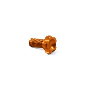 Orange aluminum adjustment screw with a textured, flower-like head, designed for the Hope Tech Master Cylinder, showcasing precision engineering and durability.