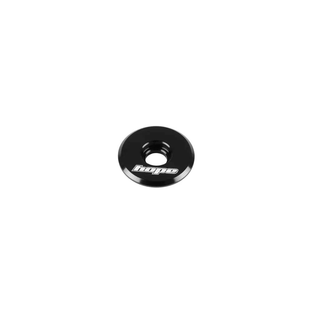 Black aluminum top cap featuring a central hole and a sleek design with the "Hope" logo printed in white.