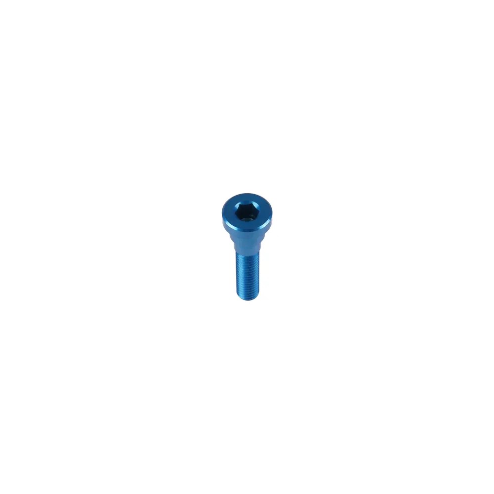 Blue anodized aluminum bolt with a rounded top and hexagonal socket, designed for use with Hope Top Cap or Grip Doctor components.
