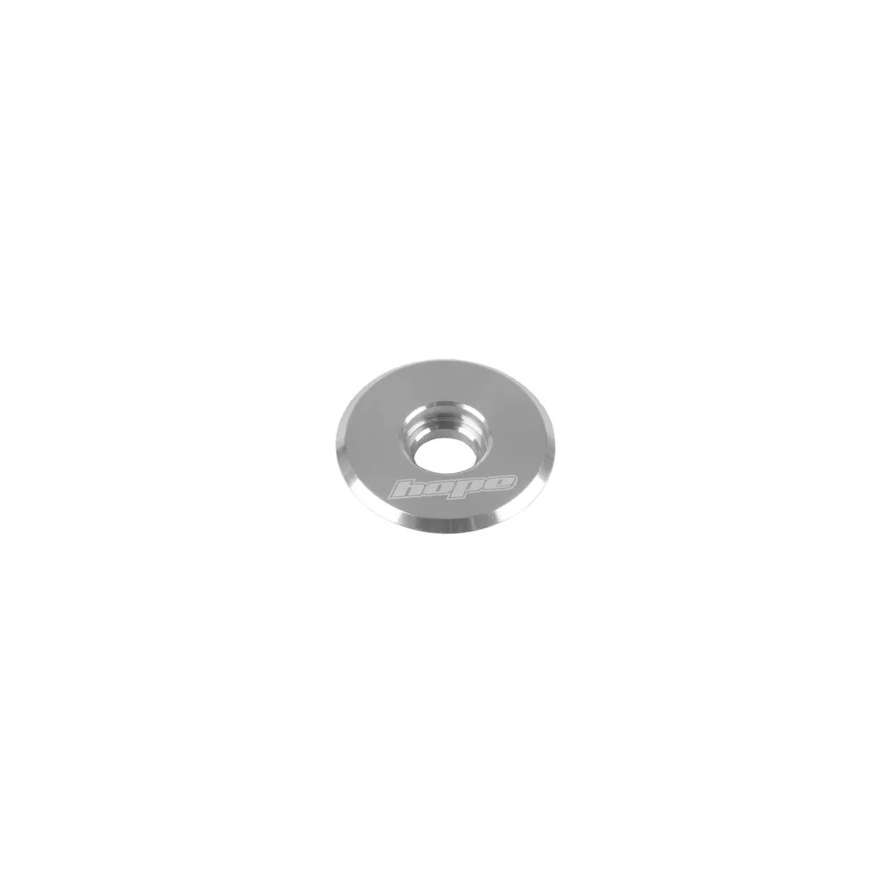 Silver aluminum top cap with a smooth, circular design and engraved "Hope" logo, featuring a central threaded hole for easy installation.
