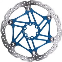 Blue and silver Hope V4 vented floating rotor, 220mm, with a star-shaped design and multiple mounting holes.
