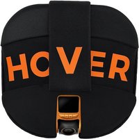 Black HOVERAir Aqua wetsuit with bold orange "HOVER" text, sleek design, and integrated camera feature.