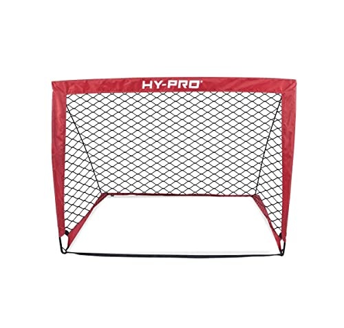 Red pop-up flexi goal measuring 4ft x 3ft, featuring a sturdy black mesh netting and a lightweight frame, ideal for outdoor play and easy setup.