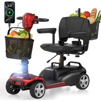 Red iScooter X02Pro Mobility Scooter with black seat, front basket, rear basket, and LED headlight.