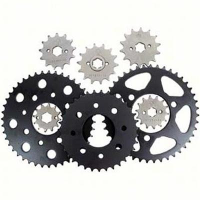 Rubber cushioned 17-tooth front sprocket by JT, featuring a black metal finish with multiple gear sizes, including a larger central sprocket and smaller silver ones.