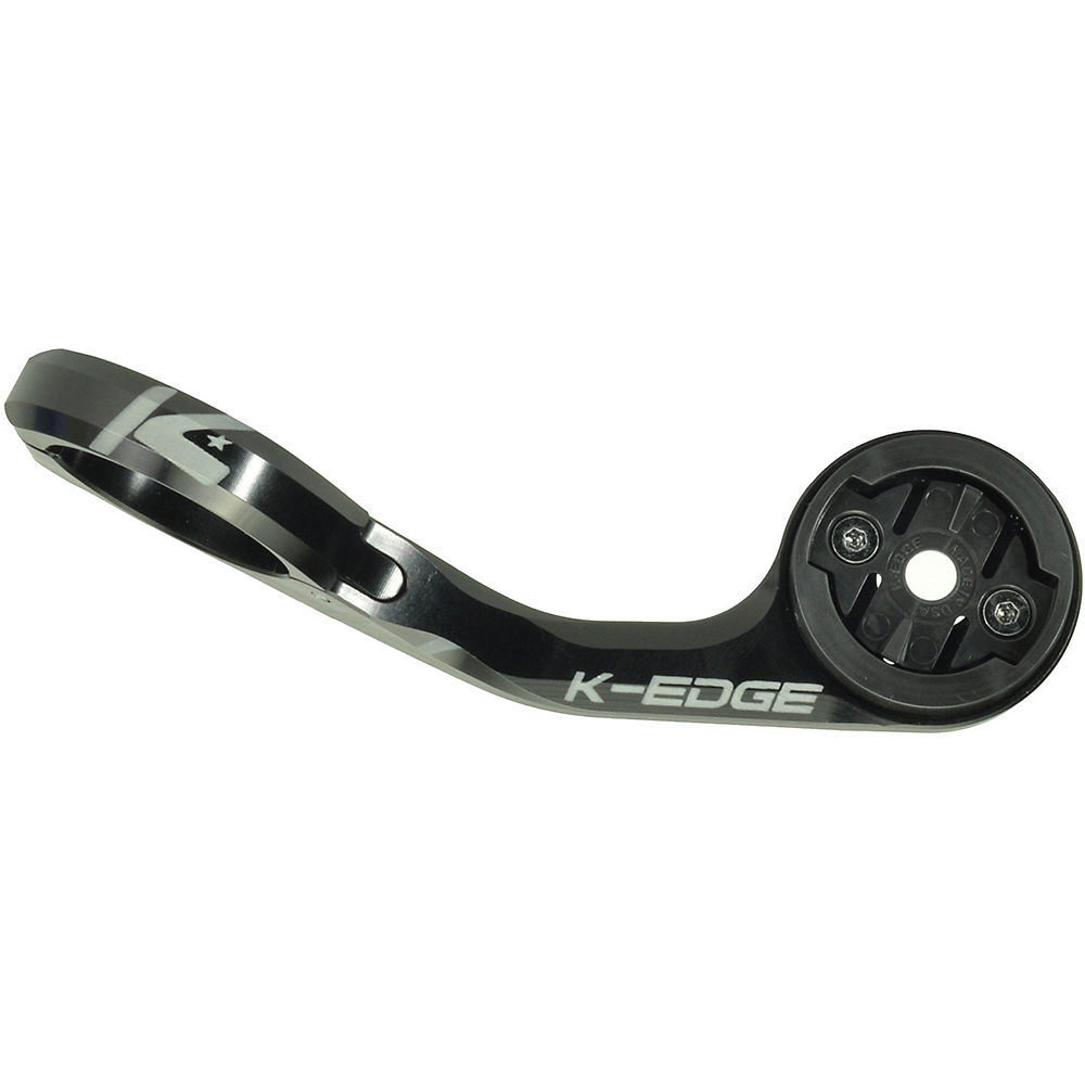 Black aluminum K-Edge Garmin Max XL Mount with a sleek design, featuring a circular attachment area and two visible screws for secure device mounting.
