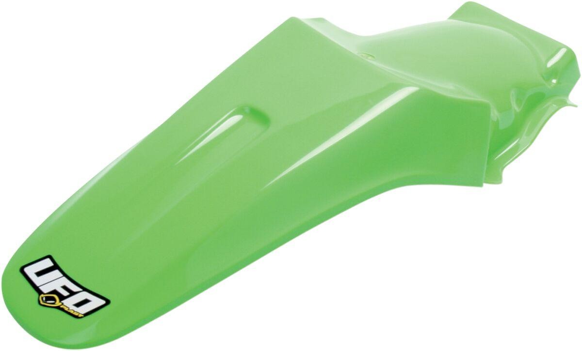 KX Green rear fender for Kawasaki KX85 (2001-2006) by UFO, featuring a smooth, glossy finish and a prominent UFO logo.