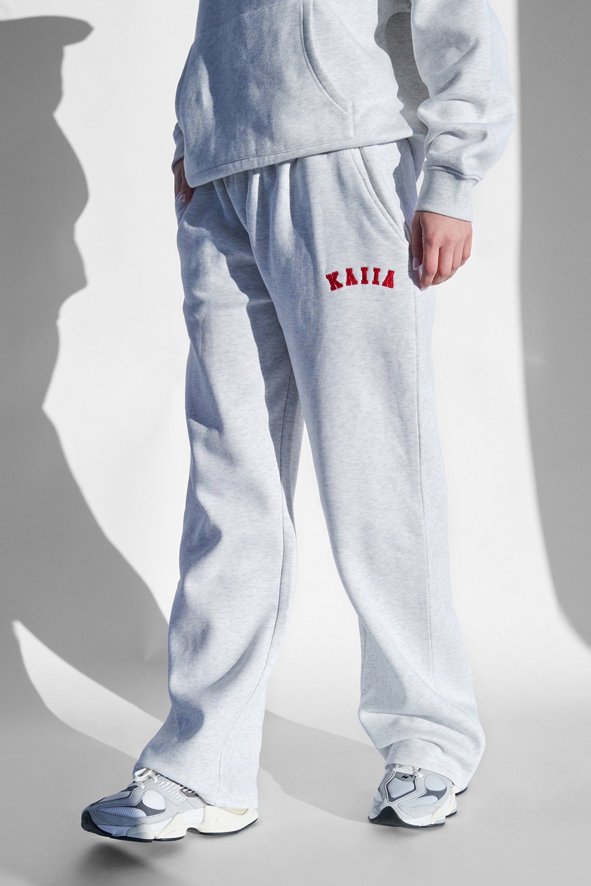 Kaiia Logo Wide Leg Joggers Light Grey Marl and Red - image 2