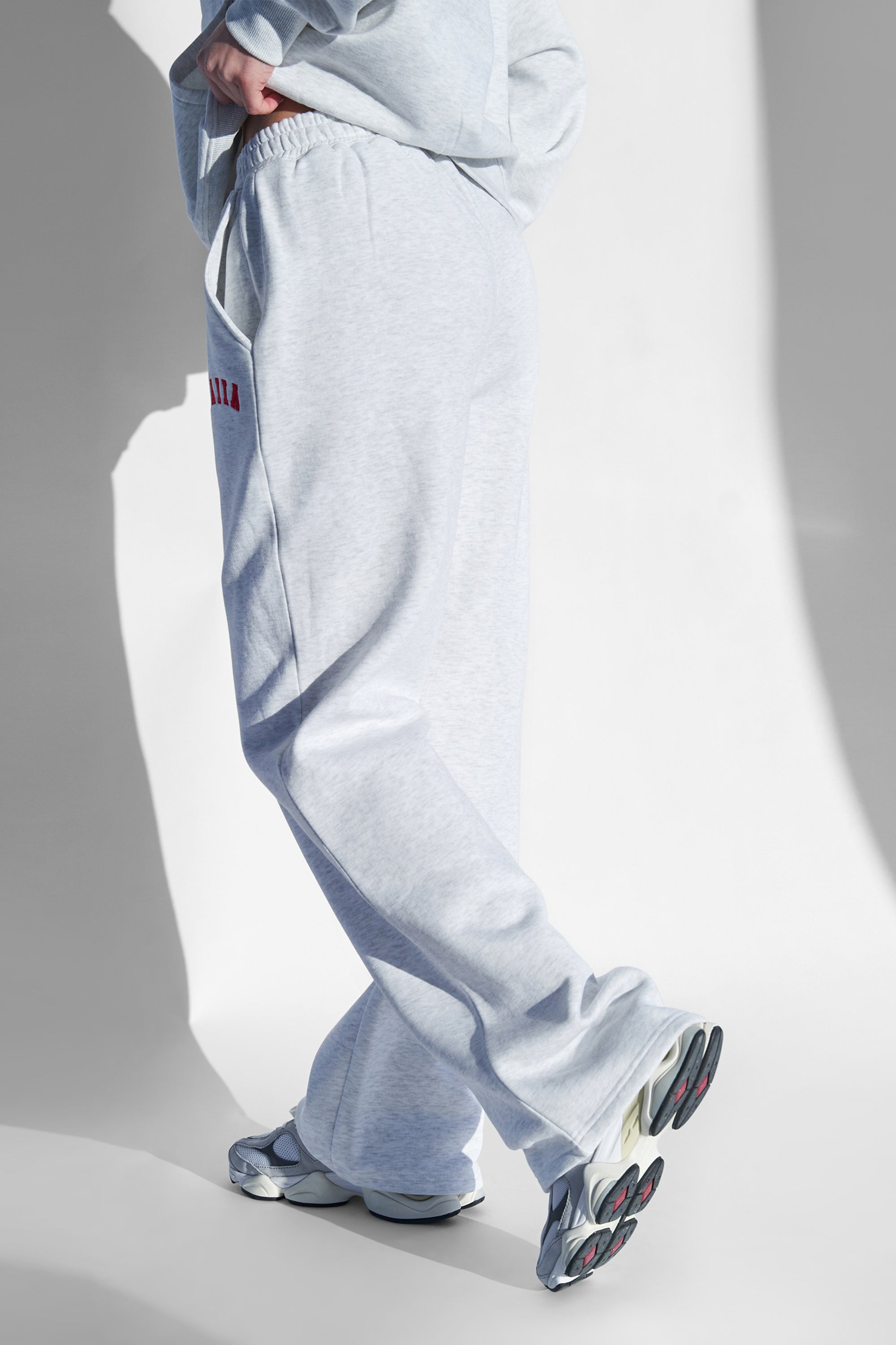 Kaiia Logo Wide Leg Joggers Light Grey Marl and Red - image 3