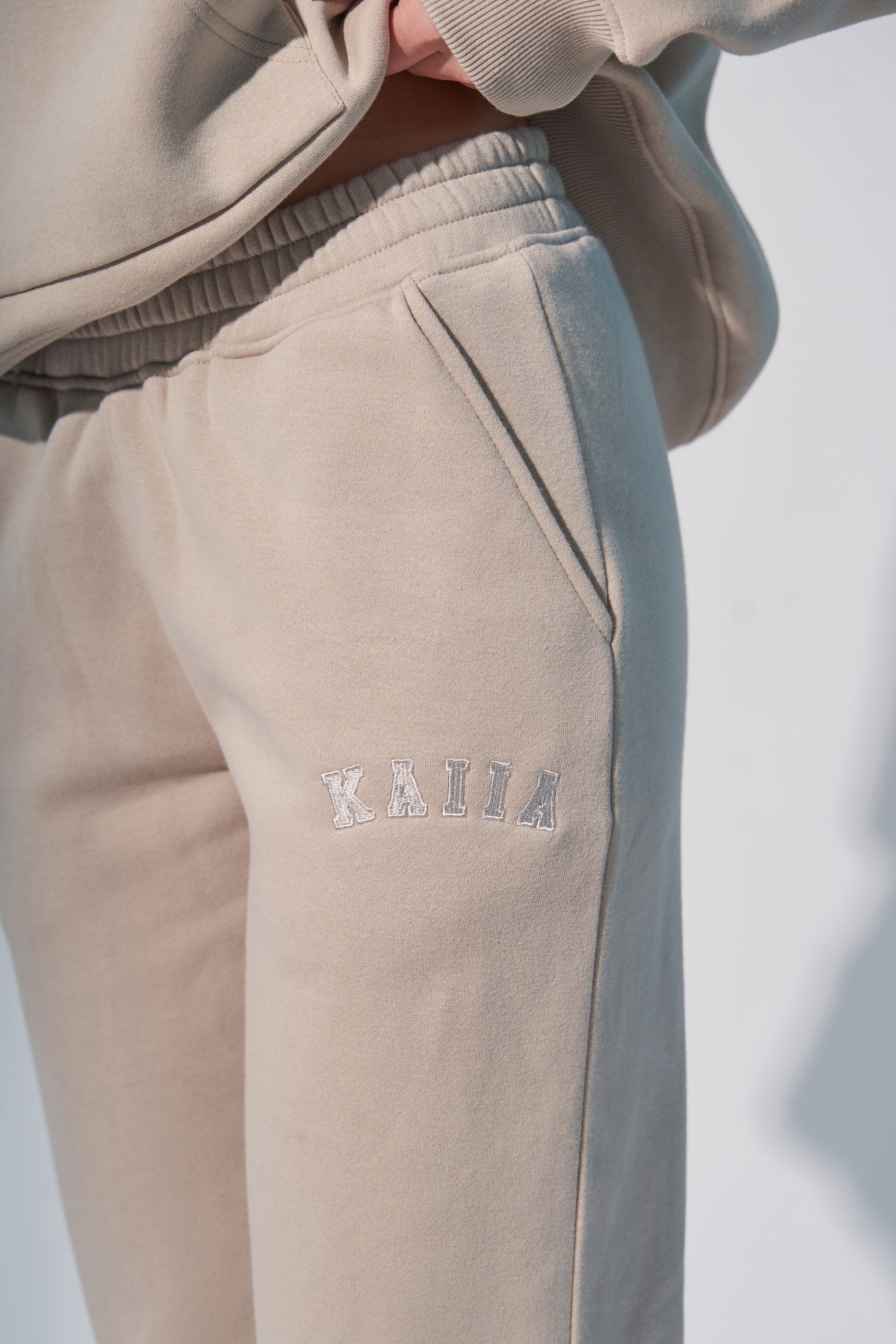 Kaiia Logo Wide Leg Sweat Pants in Stone - image 2