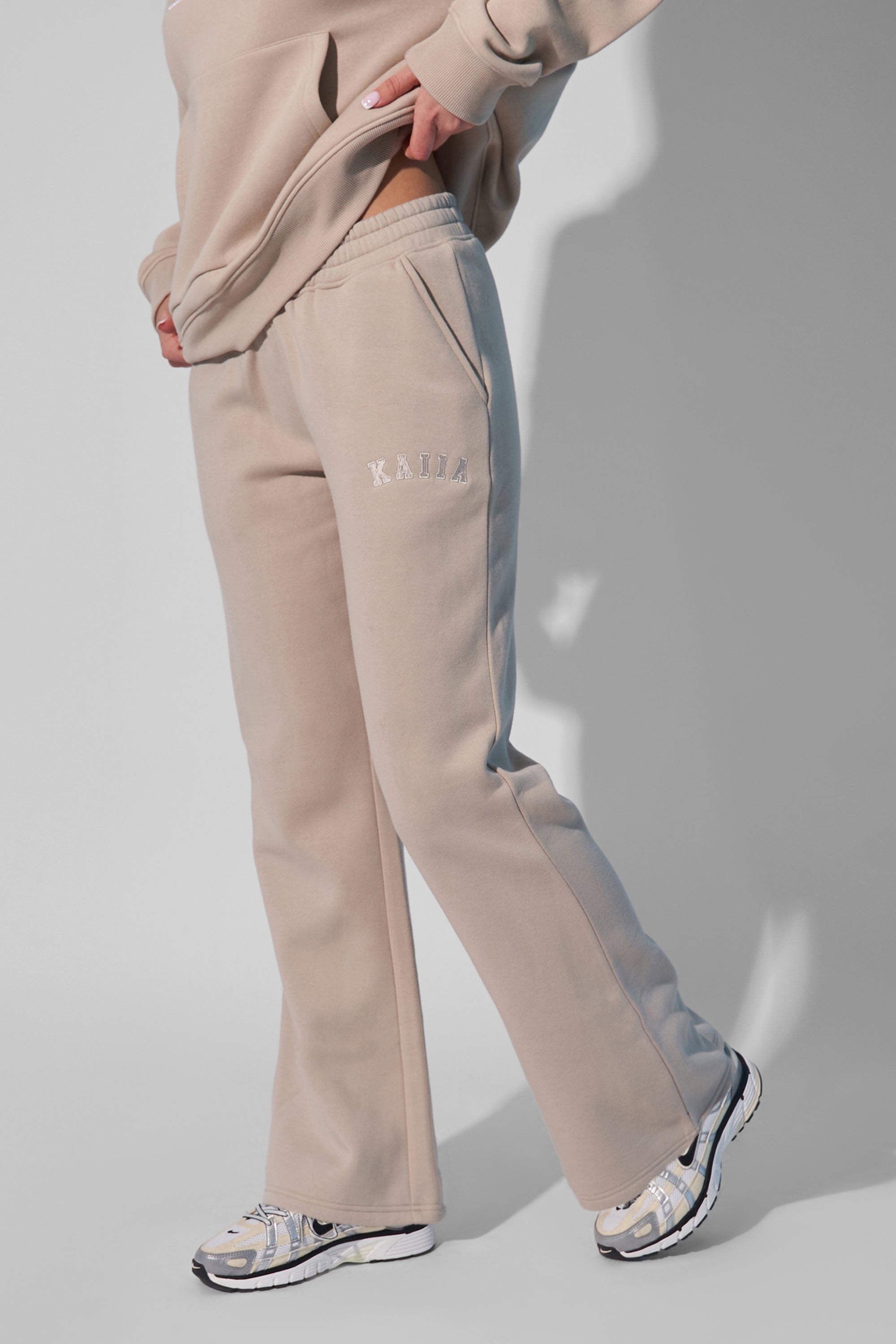 Kaiia Logo Wide Leg Sweat Pants in Stone - image 3