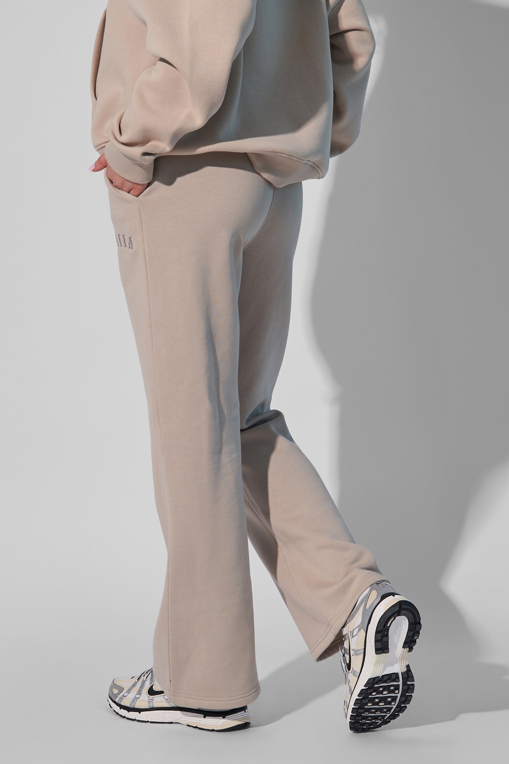 Kaiia Logo Wide Leg Sweat Pants in Stone - image 4