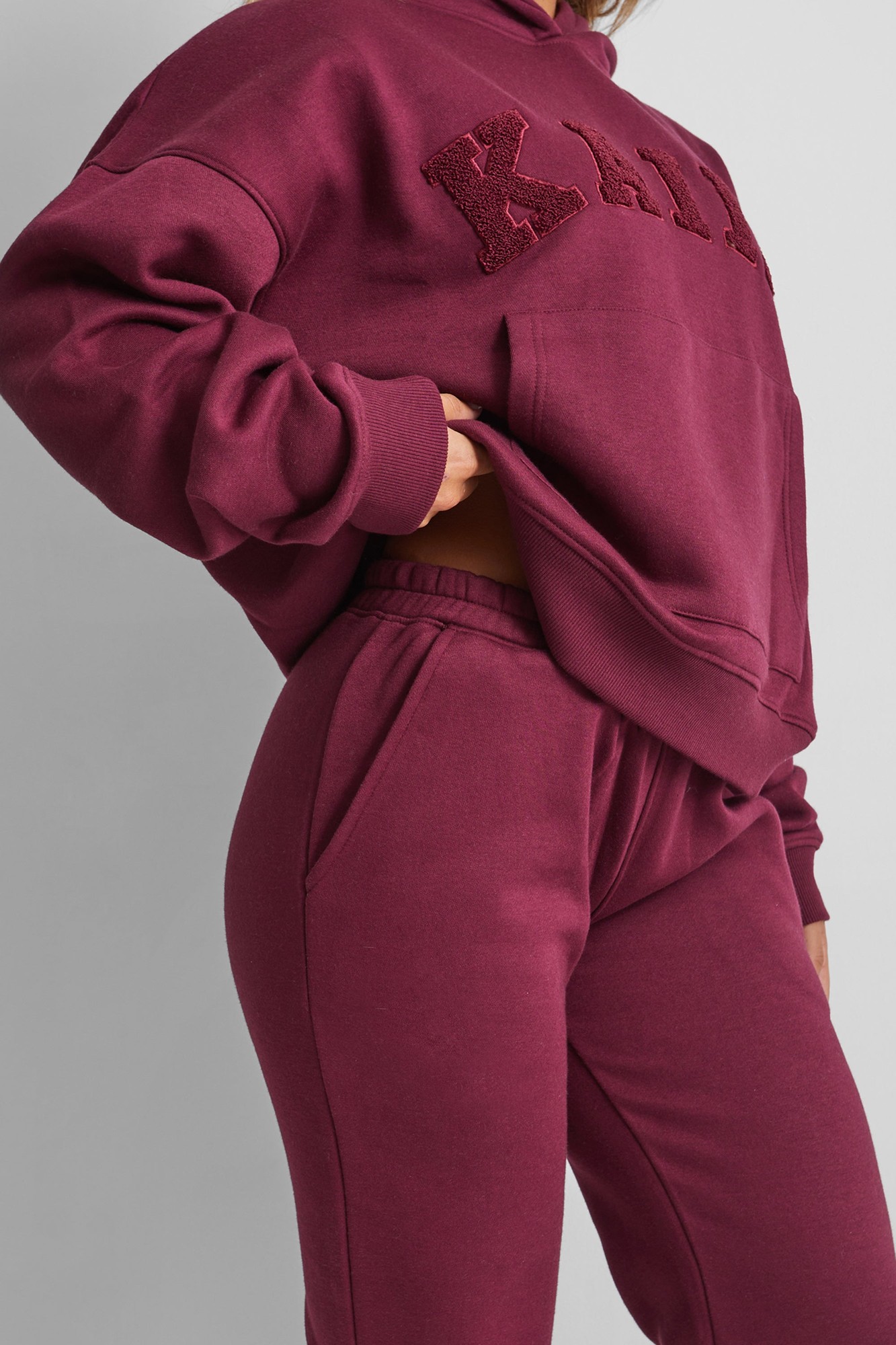 Kaiia Wide Leg Sweat Pants Deep Burgundy - image 2