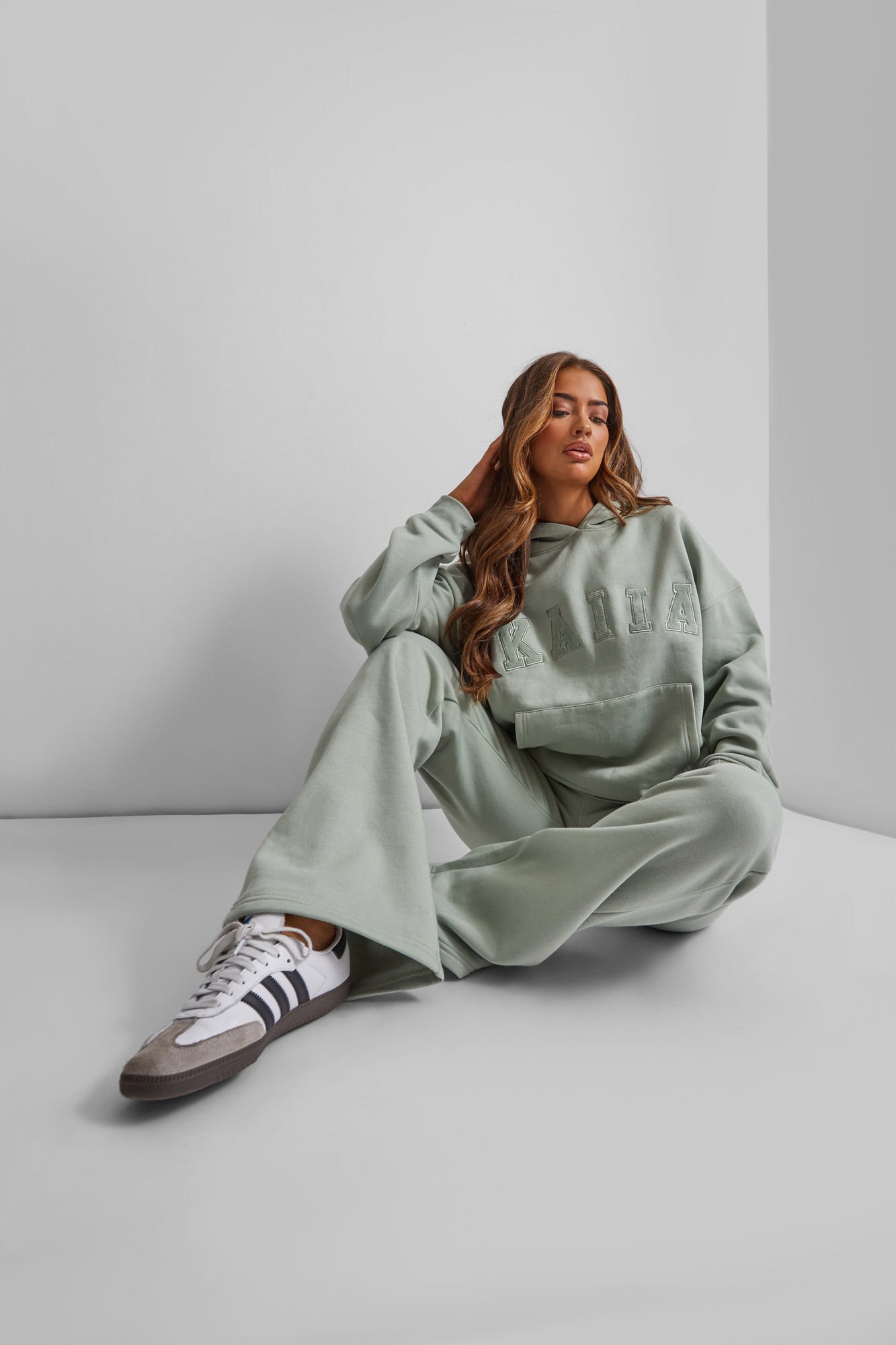 Kaiia Wide Leg Sweat Pants in Sage Green - image 3