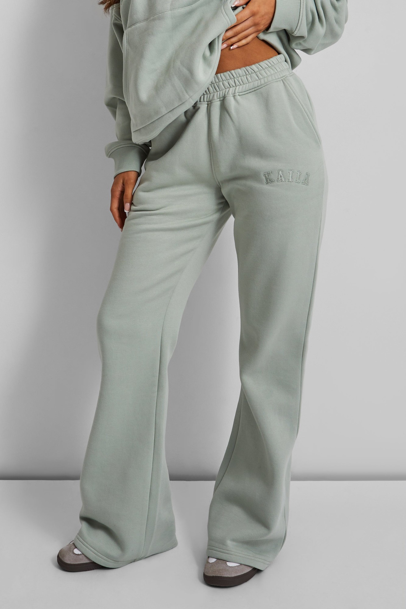 Kaiia Wide Leg Sweat Pants in Sage Green - image 4