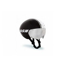 Black Kask Bambino helmet in medium size featuring a sleek aerodynamic design, a glossy finish, and a prominent white KASK logo on the side.