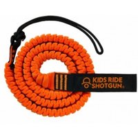 Orange coiled MTB tow rope with black loop and "Kids Ride Shotgun" logo on black strap.