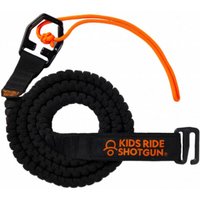 Black coiled MTB tow rope with orange accents and Kids Ride Shotgun logo on strap.