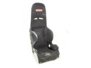 Black cloth cover designed for a 14-inch wide Kirkey intermediate layback seat, featuring a sleek, contoured shape with cutouts for harnesses and a padded backrest.