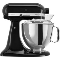 Onyx black KitchenAid stand mixer with stainless steel bowl and tilt-head design.