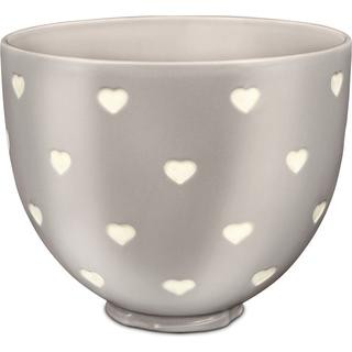 Ceramic bowl with a capacity of 4.7 liters, featuring a soft gray exterior adorned with small, white layered heart patterns.