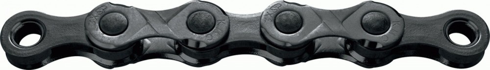 Black KMC E12 BlackTech 12-speed e-bike chain featuring a durable design with smooth links and a sleek finish, ideal for high-performance cycling.