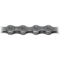KMC X10 10-speed bike chain, 114 links, grey finish with smooth rounded edges and visible rivets.