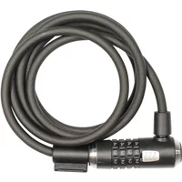 Black Kryptonite cable lock with resettable combination, 10 mm thick, 180 cm long, coiled with numbered dial.