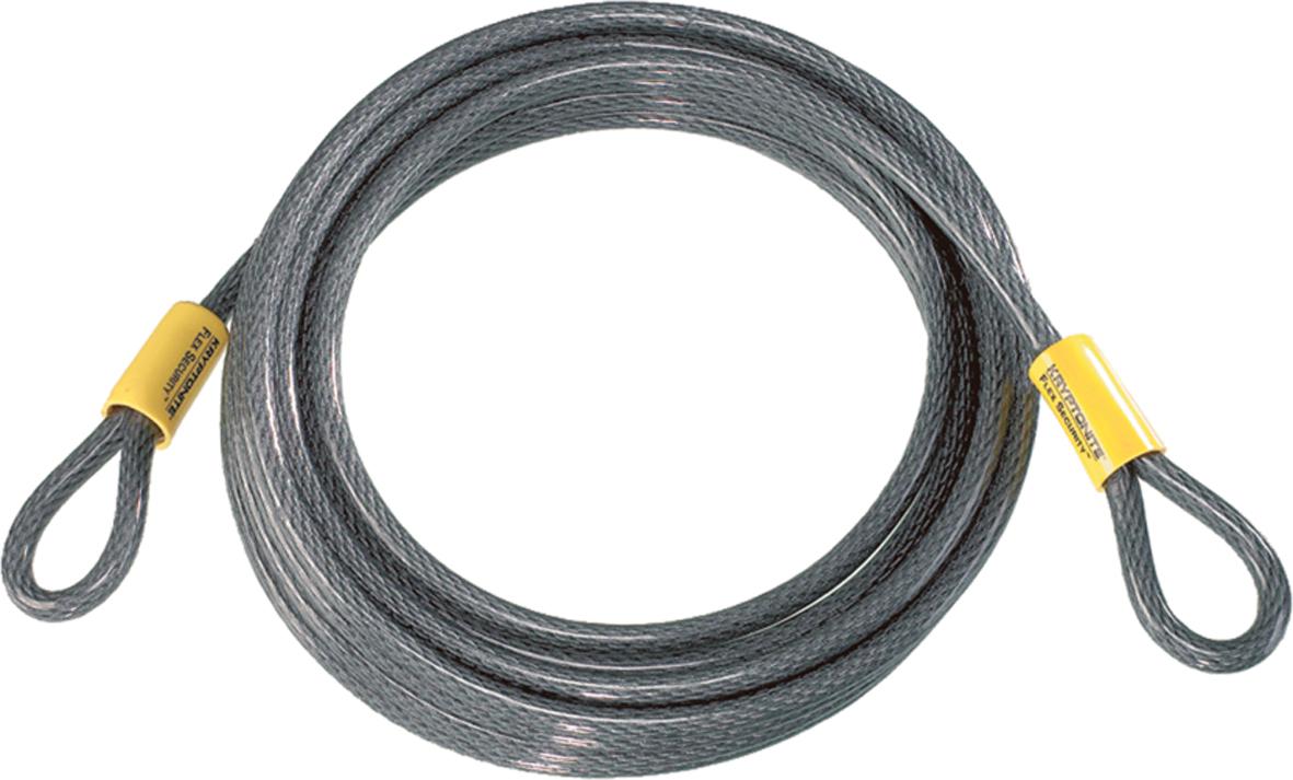 Kryptoflex cable bike lock, 30 feet, coiled steel cable with yellow looped ends, durable and flexible design.
