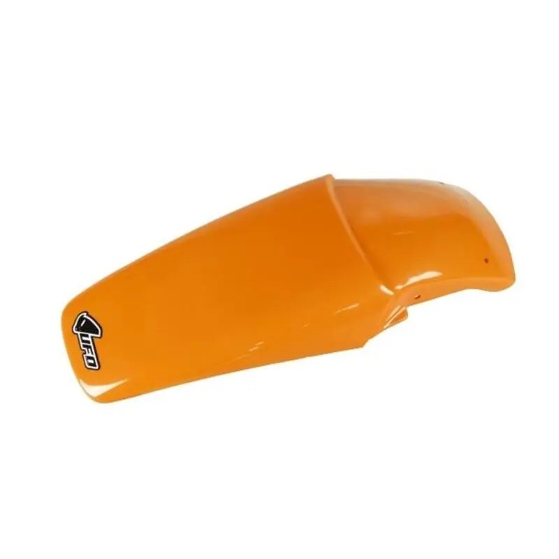 Bright orange rear fender made of durable plastic, designed for KTM EXC/SX models 125/250/300/360 from 1993-1997, featuring the UFO logo.