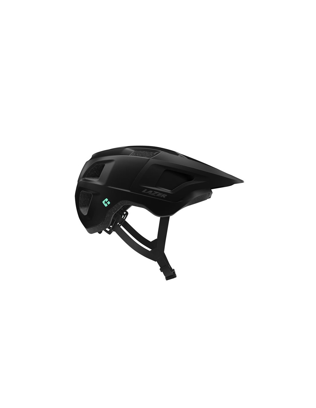 Matte black Lazer Lupo KinetiCore helmet featuring a sleek design, ventilation openings, and adjustable chin strap for comfort and safety.