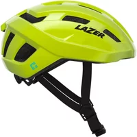 Flash yellow Lazer Tempo KinetiCore road helmet, sleek design, black vents, adjustable straps, 54-61cm one size.