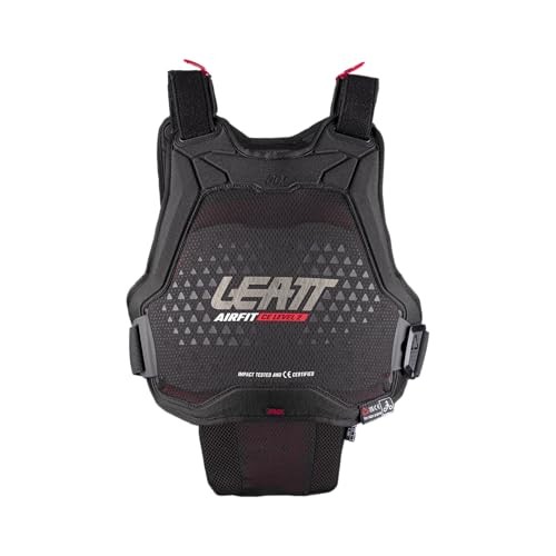 Leatt 3DF AirFit Evo Chest Protector in black with red accents, featuring a lightweight, breathable design and adjustable straps for a secure fit, ideal for motocross and biking.