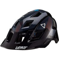 Black Leatt MTB All Mountain 1.0 Junior Helmet with red stripes, angular vents, and white logo.