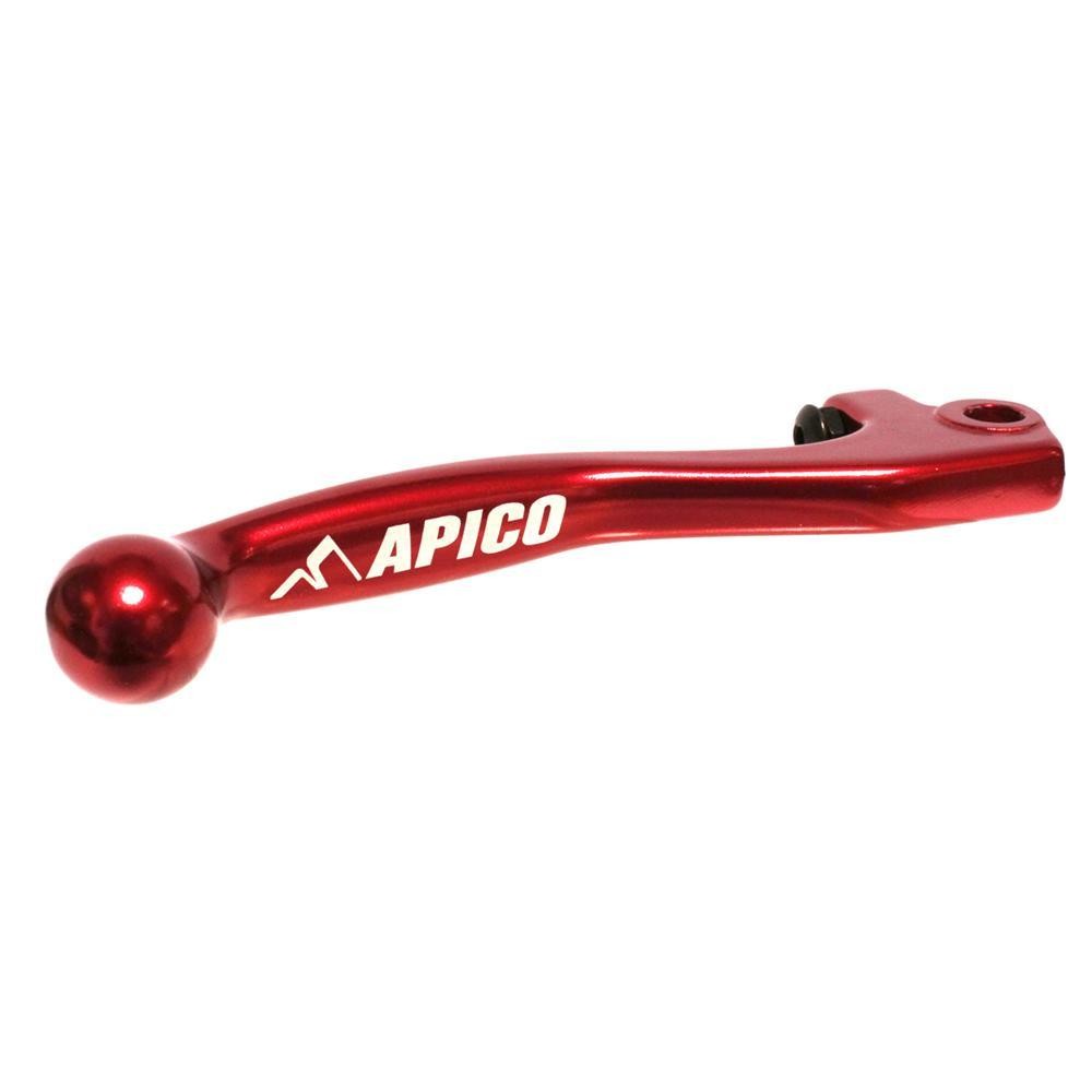 Red aluminum brake lever with a rounded end and "APICO" logo, designed for Honda CRF models from 2002-2026, featuring a sleek, lightweight design for improved performance.