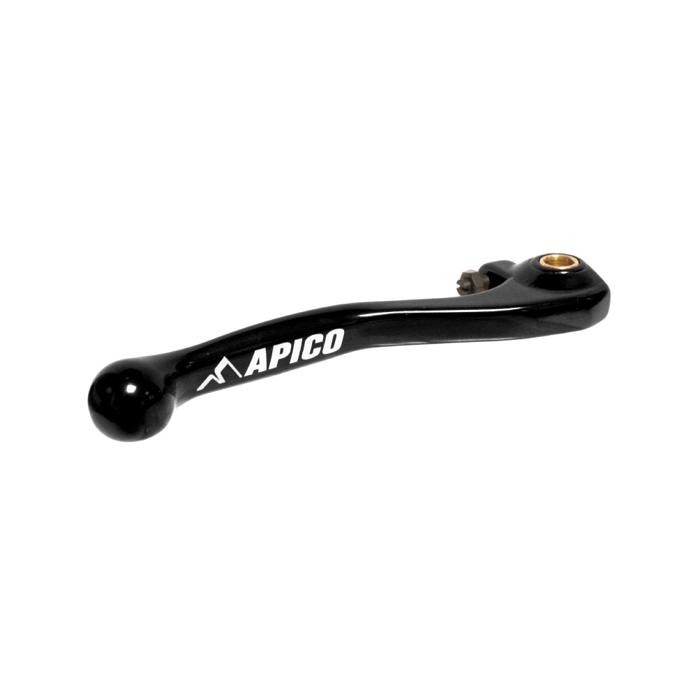 Black Apico Elite Brake Lever with a smooth, curved design, featuring a ball end and a prominent white "APICO" logo, compatible with Honda CRF models from 2007 to 2023.