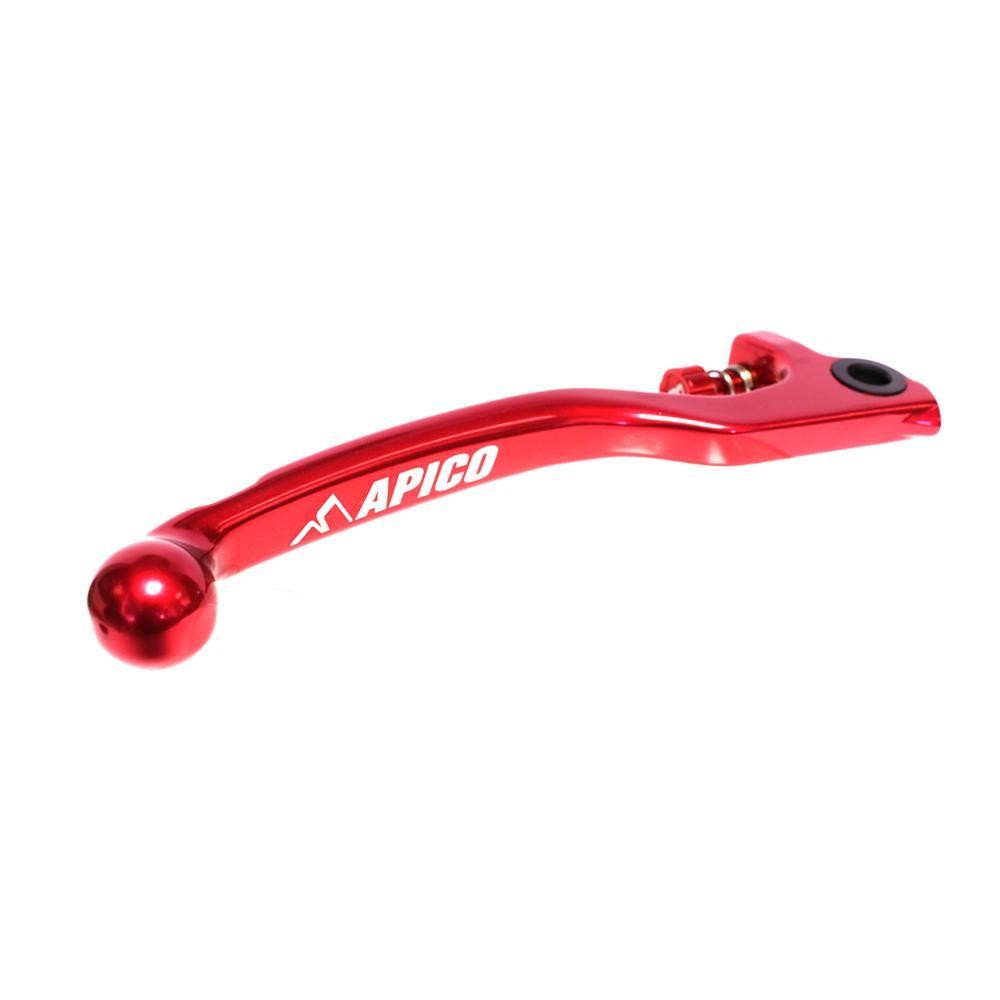 Red forged aluminum brake lever with a rounded end and adjuster, featuring the "APICO" logo prominently displayed along the length.