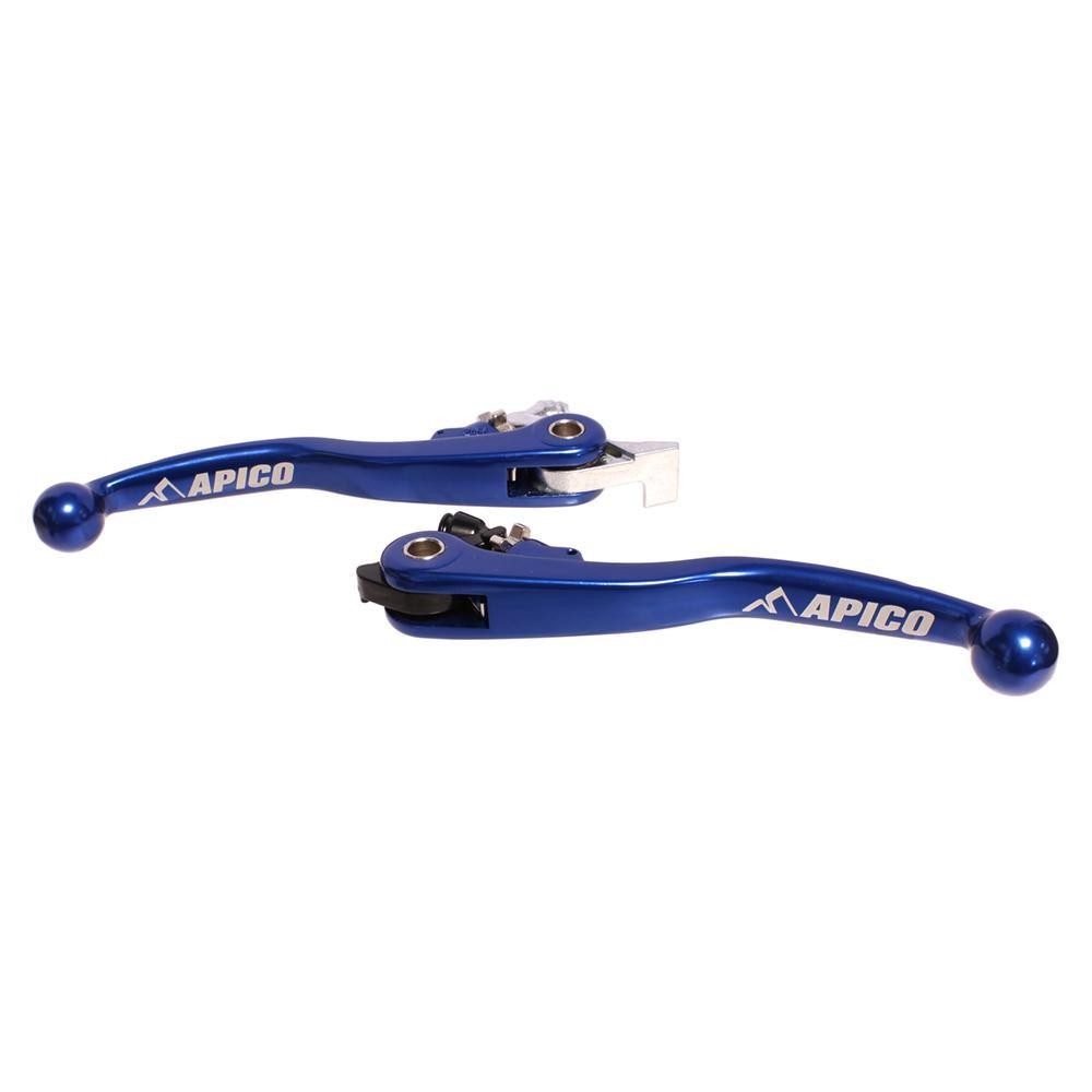 Blue Magura Flexi levers by Apico, designed for Husqvarna motorcycles, featuring a sleek design with a polished finish and prominent branding on the lever.
