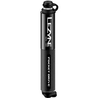 Black Lezyne Pocket Drive hand pump, 140mm, with textured grip and white logo on the barrel.