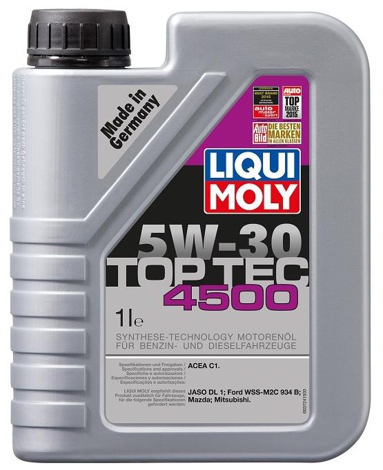 Silver plastic bottle of LIQUI MOLY 2317 Engine Oil 5W-30, 1 liter capacity, featuring bold black and purple text, with a prominent label indicating synthetic oil for gasoline and diesel vehicles.